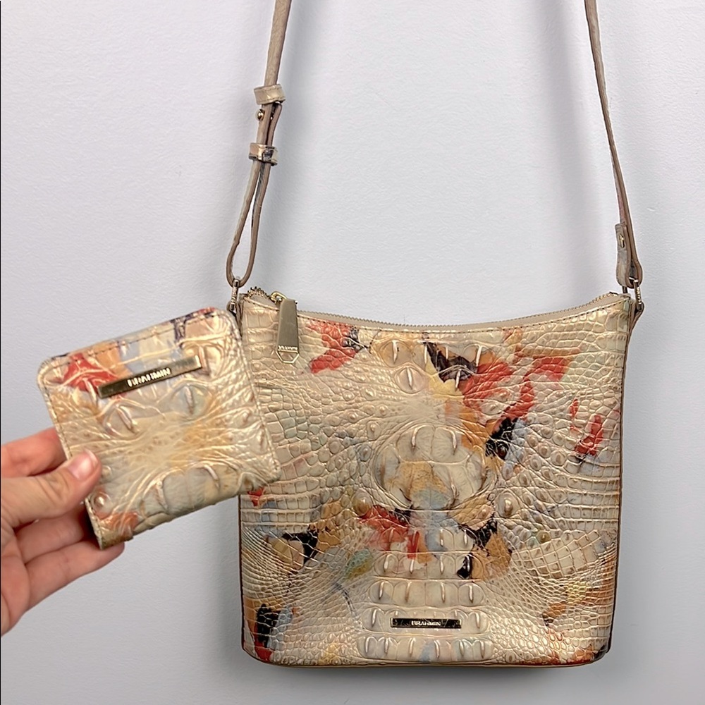 Brahmin Neutral Multi-Tone Croc Embossed Crossbody with Coin Pouch